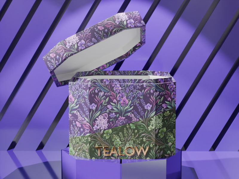Branded Tealow packaging box with a floral pattern