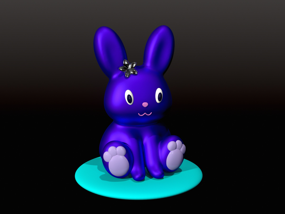 Stylized purple bunny sculpt with a glossy finish