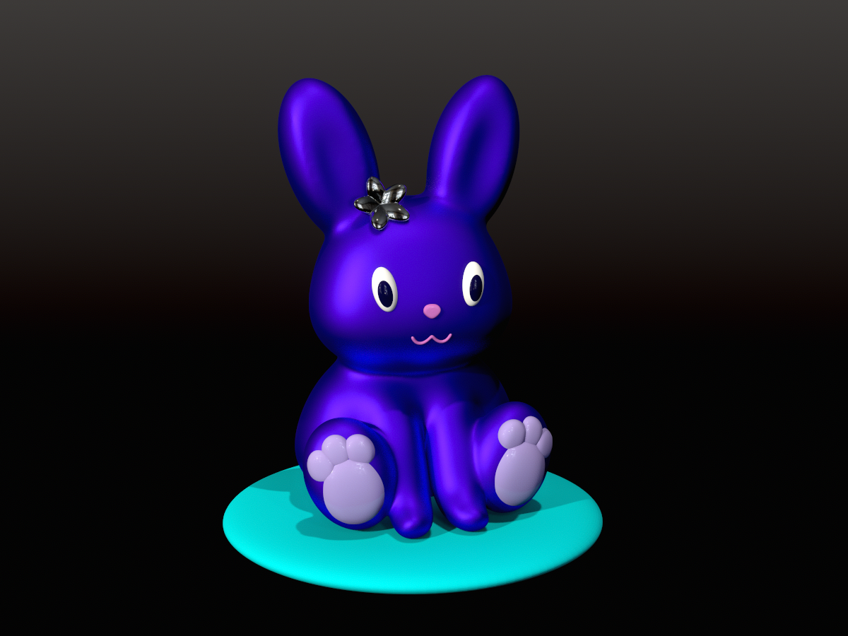 Stylized purple bunny sculpt with a glossy finish