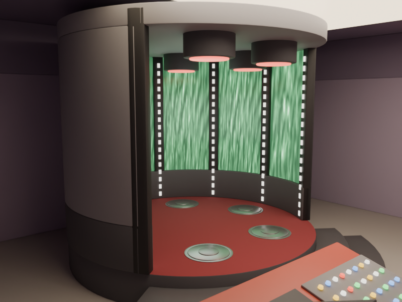 Transporter alcove with six pads, green shimmer curtain and overhead emitters