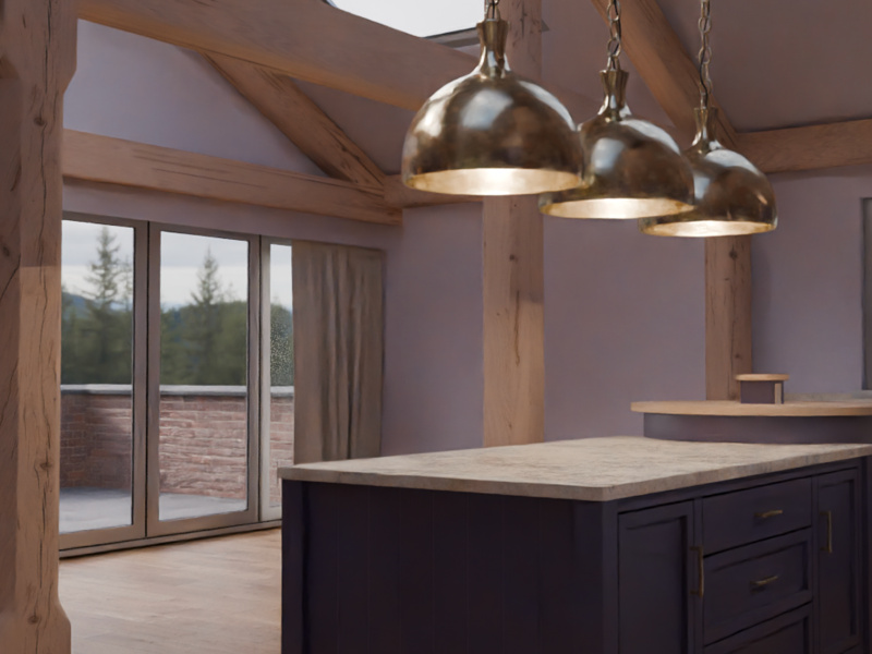 Pendant lights with a view through the patio doors