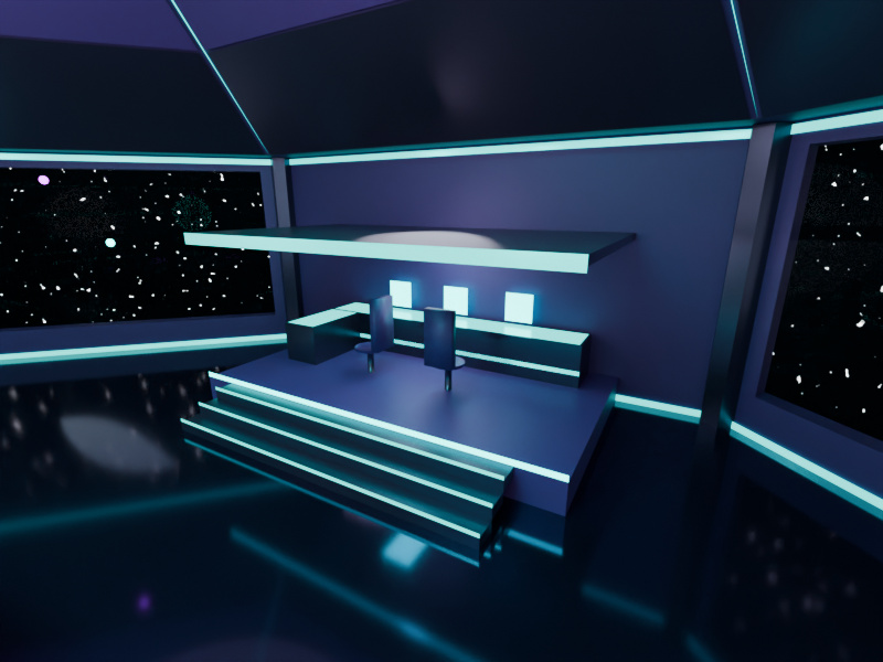 Tech station alcove with neon lighting